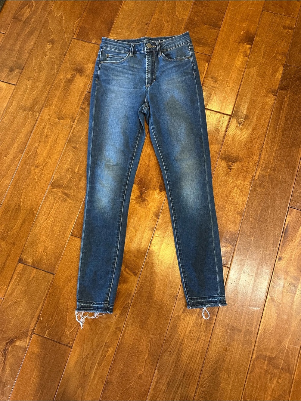 Articles Of Society Medium Wash Skinny Jeans with Frayed Hem